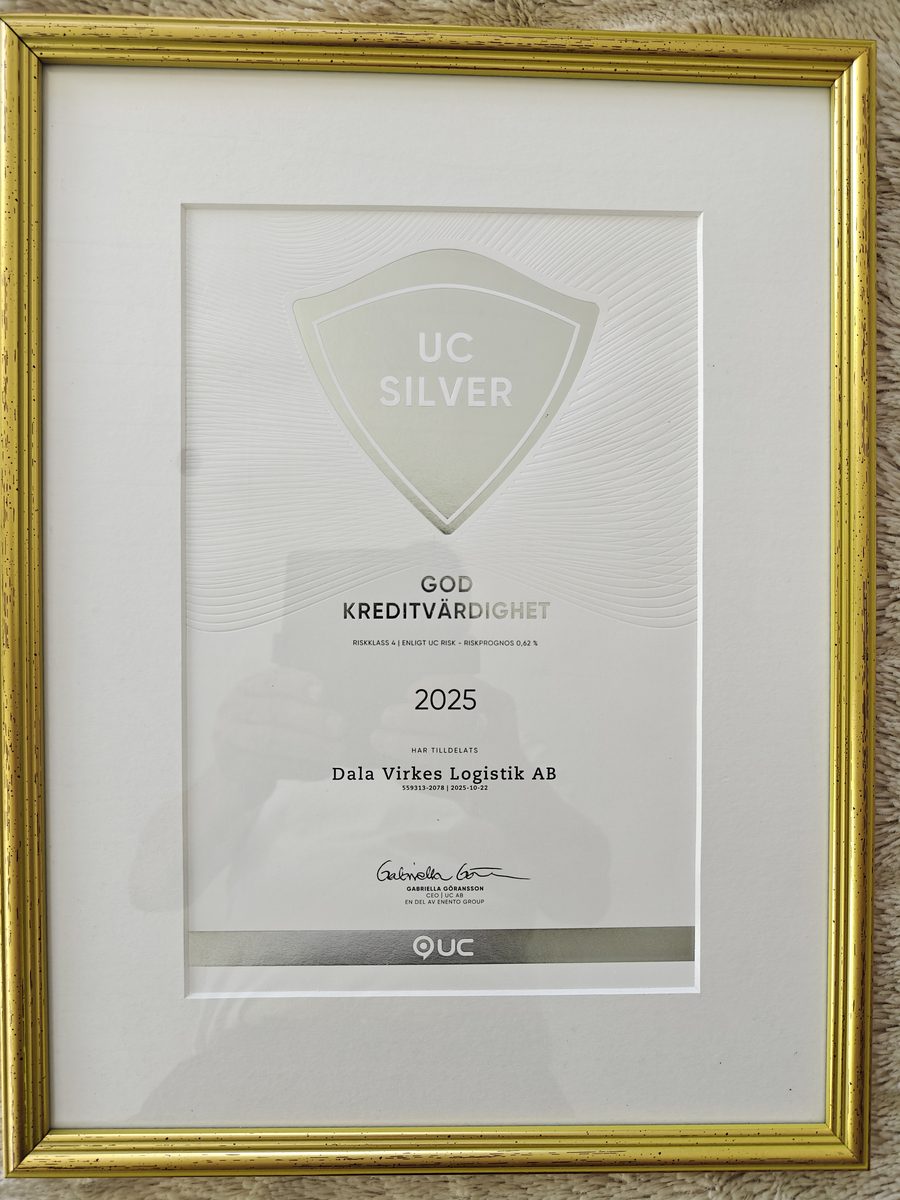 UC Silver God Kreditvärdighet 2025 – Dala Virkes Logistik AB certifikat